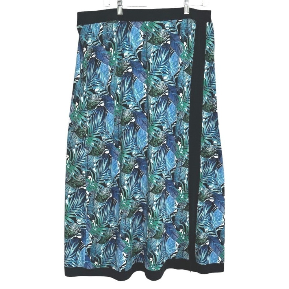 cj banks Maxi Skirt Womens Blue Green Tropical Palm‎ Leaf Flowy Resortwear  1X